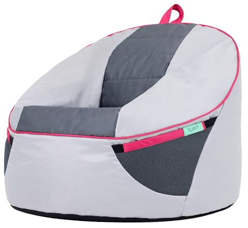 icon Alpha Kids Bean Bag, Grey and Pink, Gaming Chair for Kids, Bean Bag with Filling Included for Girls and Boys, Beanbags for Children, Gamer Gifts, Gaming Room, Bedroom Accessories