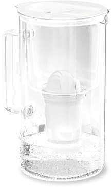 Wessper caraffa filtrante per l'acqua con contatore LED, 2 litri, caraffa filtrante vetro, brocca acqua compatta con classic filtro a carbone attivo, senza BPA - Bianco