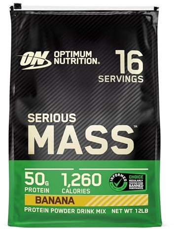 Optimum Nutrition Serious Mass Protein Powder High Calorie Mass Gainer with Vitamins, Creatine and Glutamine, Banana, 16 Servings, 5.45 kg, Packaging May Vary