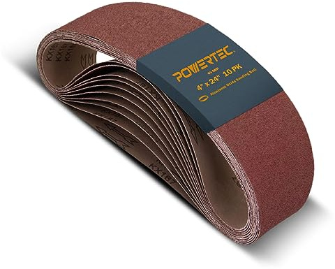 POWERTEC 110000 Sanding Belts | 60 Grit Aluminum Oxide Sanding Belt | Premium Sandpaper for Portable Belt Sander – 10 Pack, 100 x 610 mm (4 x 24 Inch)