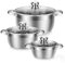 Velaze Töpfe Set, 7-teilig Kochtopf Set aus Edelstahl, Topf Induktion mit Glasdeckeln, PFOA frei, Klassisches Design, Töpfe mit 3 Kochtöpfe und 1 Stielkasserolle, Topfset für alle Herdarten