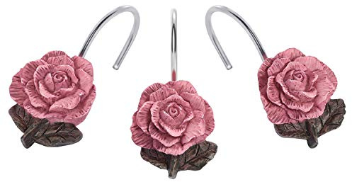 AGPTEK Shower Curtain Hooks, 12 PCS Anti Rust Decorative Vintage Resin Rose Hooks for Bathroom,Baby Room, Bedroom, Living Room