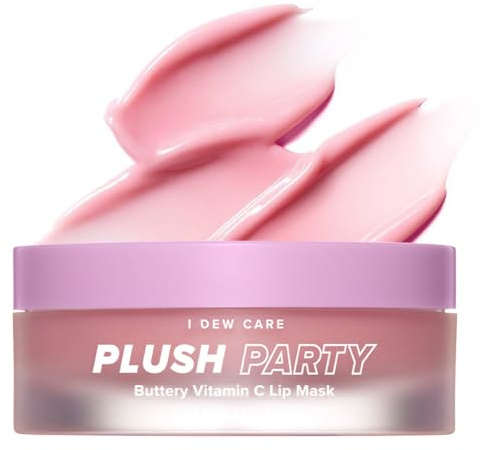 I DEW CARE Overnight Lip Sleeping Mask - Plush Party | Buttery Vitamin C, Lip Glaze, Moisturizing Balm, With Cocoa Butter For Dry Lips, Glass Skin Look, Nourish and Hydrate, Korean Skin, 0.42 Oz