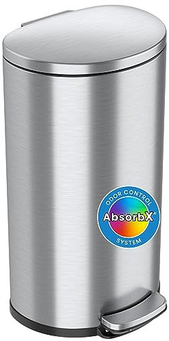 iTouchless 30 Litri Pattumiera passomorbido Semicircolare con Pedale, Filtro Antiodore Absorbx e Cestino Interno Rimovibile, Coperchio A Chiusura Silenziosa, Acciaio Inox