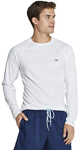 Speedo Herren Uv Swim Shirt Easy Long Sleeve Regular Fit Rash Guard Shirt, Herren, Rashguard, MEASYLSREGSWIMSHIRT, weiß, L