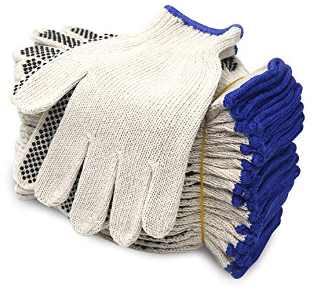 Evridwear Cotton Polyester String Knit Shell Safety Protection Work Gloves for Painter Mechanic Industrial Warehouse Gardening Construction Men & Women 12 Pairs, With One Side Dots, M Size