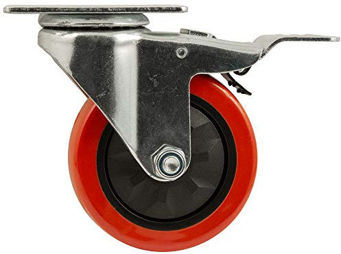 Shepherd Hardware Titan Casters 4 Inch Polyurethane Swivel Plate Caster Wheel, 4 Inch, Red/Chrome