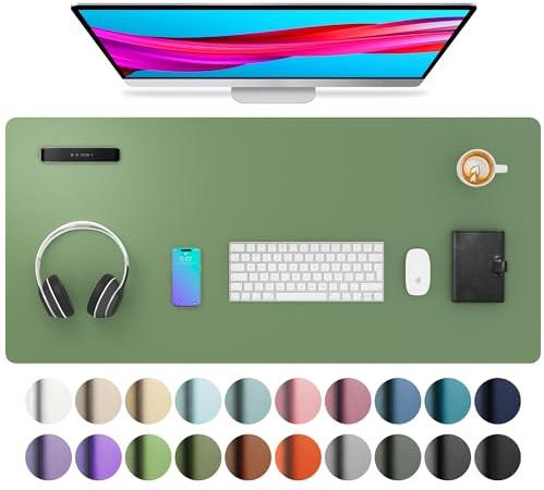 Aothia Tappetino da scrivania, tappetino per mouse, assorbente da scrivania in pelle PU antiscivolo, protezione da scrivania per laptop per casa e ufficio(91cmx43cm,Oliva verde)
