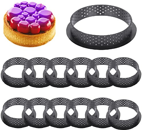 Tallgoo 12 Stück Kuchenform Mousse Tortenring,Kuchenform，Schwarzer Runder Mousse-Kreisring Kuchen für die Herstellung von Mousse Pie Quiche Kreisform.