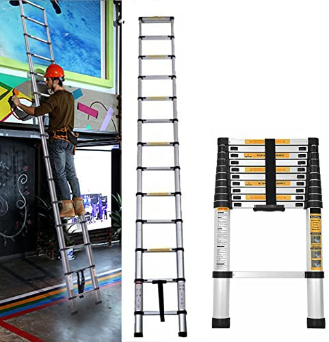 Scala telescopica in acciaio inox, 2,6 m, con 9 pioli, portata 150 kg, EN131