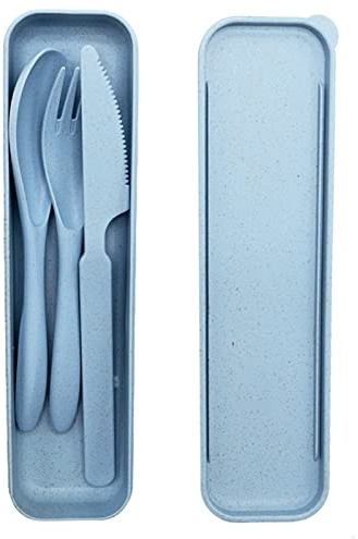 SZCXDKJ Set di posate da viaggio con custodia, set di posate in plastica riutilizzabile forchette in plastica, cucchiaio da tavola, picnic, campeggio o uso quotidiano ## blu