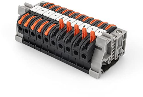 DIYCUT 10 Stück Reihenklemmen Hutschiene, Klemmblock mit 10cm Hutschiene, Schwarz Elektrische Anschlussblöcke 0,08-4mm², Abzweigklemme Durchgangsklemme für Heimwerkerprojekte