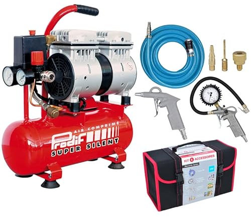 Compresseur coaxial silencieux 6L SIL06J PRODIF + Kit 6 accessoires raccords rapides Prodif