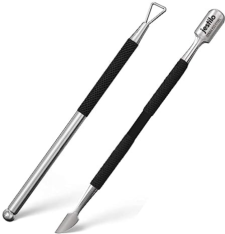 Jestilo Stainless Steel Cuticle Pusher and Nail Scraper (2 pack) – Dual Head UV Gel Polish Remover Tool, Cuticle Stick & Trimmer for Gel Nails, Fingernails & Toenails, Nail Care Kit (Black)
