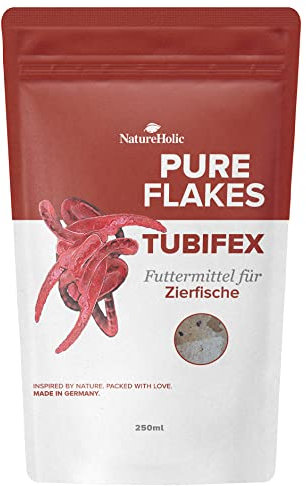 NatureHolic Pure Flakes - Tubifex - Hohe Akzeptanz - über 50% Tubifex - Trübt das Wasser Nicht - Für Fische und Wirbellose - Hergestellt in Mannheim