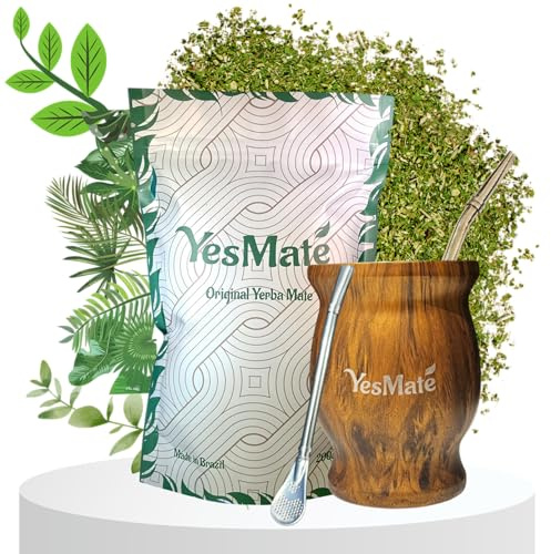 YesMate Yerba Mate Starter Kit - Complete Mate Tea Set with Gourd & Bombilla - 200g Loose Leaf | Smooth Clean Energy Alternative to Coffee | Traditional South American Ritual (UK)
