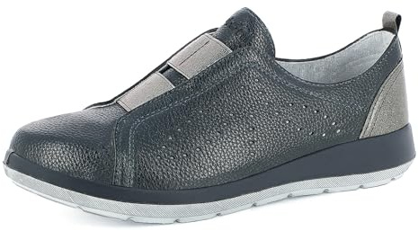 PantoScarpe Sneakers Donna Slip On con Decori e Elastici Frontali, Plantare in Vera Pelle, Blu-Canna di Fucile, 38