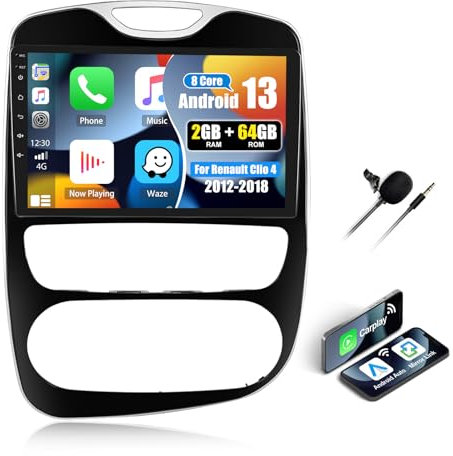 CAMECHO [8-Cœurs 2+64G] Android 13 Autoradio pour Renault Clio 4 2012-2018, Navi Carplay Sans Fil DSP, 10.1 Ecran Tactile Radio Bluetooth avec GPS WIFI FM/RDS EQ Android Auto Mirror Link 59UI SWC+Mic