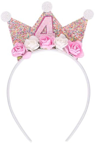 Capaneus 4 Jahr Geburtstagskrone für Mädchen - Krone mit Rose Blumen für 4. Geburtstag