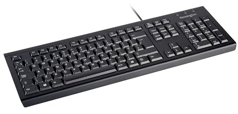 Kensington Tastiera cablata KB100 EQ, QWERTY, compatibile con Windows e MacO, design sottile a prova di fuoriuscite, custodia esterna e copritasti composti per il 64% da contenuto riciclato
