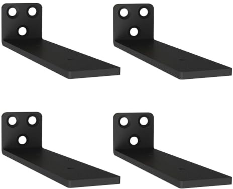 15cm Floating Shelf Brackets, 4 Pcs Heavy Duty L Support Wall Mount (Black) | Industrial Shelves Metal Brackets Hardware Supports for Shelves Support DIY | Holds 150+lb (1/5 Inch Thick)