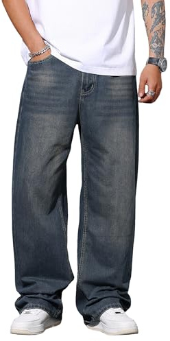 Zewool Mens Baggy Jeans Wide Leg Skater Hip Hop Skateboard Jeans Casual Loose Denim Pants Y2k Streetwear