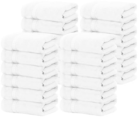 GOLD TEXTILES 100% Cotton Washcloth - 24 Pack | 13x13 inches | White - Ultra Soft, Highly Absorbent, Long Lasting and Quick Drying - Hotel & Spa Collection Cool Feel Fingertip Towels (24, White)