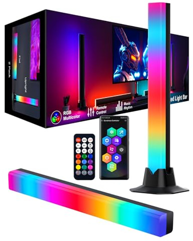 Barra de luz LED RGB IC, 32 cm, iluminación para juegos, decoración de configuración de juegos, sincronización de música y función de temporización, aplicación y mando a distancia, lámpara ambiental