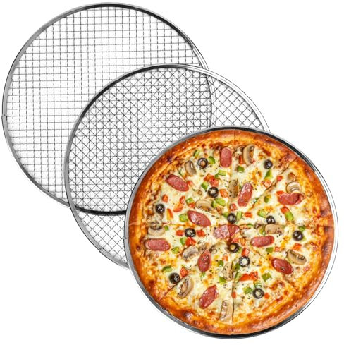 YYTECH 3PCS 12 Inch Aluminum Pizza Screen, Pizza Mesh Screen, Aluminium Pizza Trays for Oven, Non Stick Round Mesh Baking Trays Net for Oven Home Restaurant