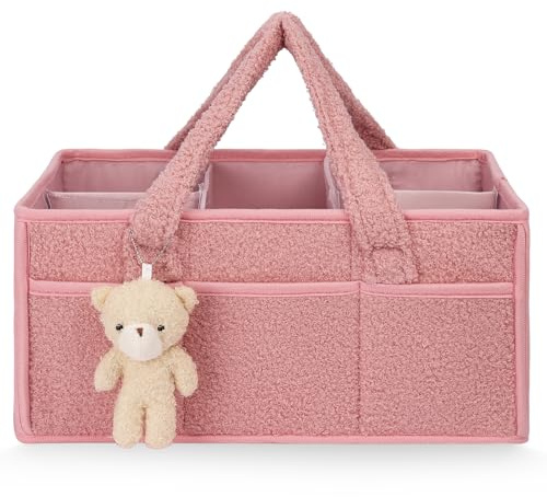 HAGOT Organizador Pañales, Cesta Organizadora Bebe, Grande Pañales Bolso Para Bebés para Bebes Recien Nacidos de Viaje (Rosa)