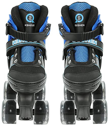 Patins à roulettes pour Enfants, 8 Roues, Patins à roulettes à Double Rangée pour Filles, Garçons et Débutants, Sûr et Durable (Bleu et Noir, Pas de lumière, S(27-32))