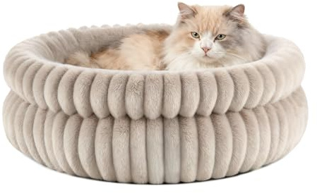 EDMIENS Cat Bed for Indoor Cats Dogs Pet, 51x51x20cm Round Washable Cat Beds Small Kitten Bed, Non-Slip Fluffy Calming Pets Beds with Removable Cushion for Home Medium Puppy, Small Dog, Cats Indoor