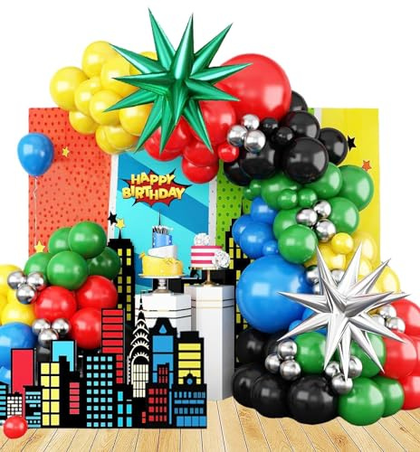 Decorazioni di Compleanno Super City Palloncini Set di Ghirlande di Palloncini di Buon Compleanno Decorazione per Feste Tema