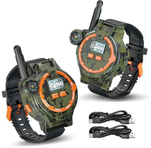 Jorzer Walkie Talkies Recargables por USB para niños, 1 par de Reloj Walkie Talkie bidireccional de Largo Alcance con brújula, Linterna y Hora Ajustable.