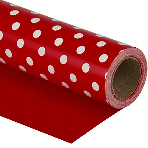 Ruspepa vändbart omslagspapper – minirulle – 43,2 cm x 10 m – röd och prickig design för födelsedag, bröllop, babyshower