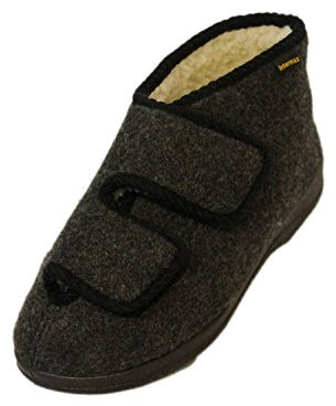 Intermax Herren Hausschuh mit Doppelverschluß, gefüttert Schurwolle, Filz anthrazit 45 EU