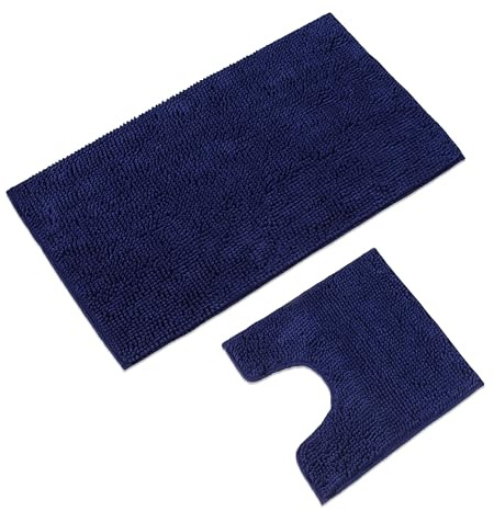 WohnDirect Badematten & Badteppiche Set 2 teilig Blau • WC Vorleger mit Ausschnitt 45x45cm + Badematte rutschfest 50x80cm • Badvorleger frottee waschbar • Badezimmerteppich ÖkoTex • Bath mat