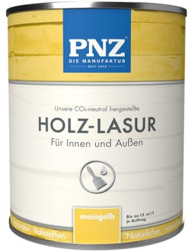 PNZ Holzlasur für Innen und Außen | lösemitttelfreie Farblasur | Nachhaltig hergestellt mit regionalen Rohstoffen | für alle Hölzer, auch Bienenhäuser, Gebinde:10L, Farbe:maisgelb