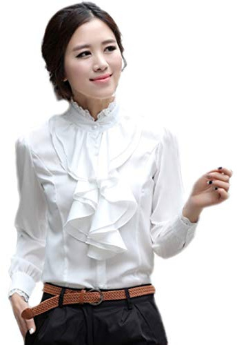 Femme Chemisier Chic Dentelle Blouse élégante Mode (Blanc, EU L=Tag XL(Épaule 38cm))