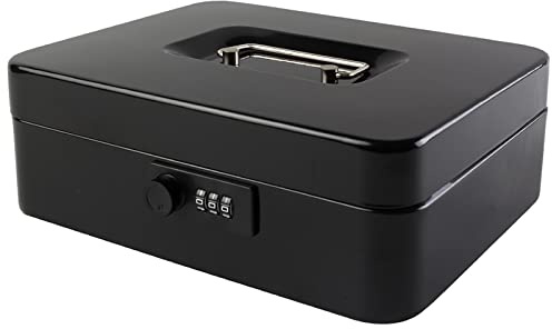 KYODOLED Large Cash Box with Combination Lock Safe Metal Money Box with Money Tray for Security Lock Box 9.84x 7.87x 3.54 Black