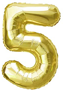 Oblique-Unique® Folien Luftballon mit Zahl Nummer in Gold für Geburtstag Jubiläum Party Deko Folienballon - Zahl wählbar (Nr 5)