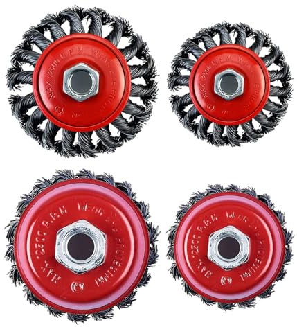 tintoke 4 tlg Drahtbürste Set, Topfbürste, Winkelschleifer Drahtbürste, Drahtrad, Kegelbürste, Schleifbürsten, Ø 65 mm, Ø 75 mm, Ø 100 mm, Ø 125 mm, Kohlenstoffstahl, Draht, 4 Stück