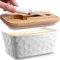 AISBUGUR Butter Dish Ceramic Butter Dish with Lid Porcelain Butter Container with Knife and Lid Upgrade Airtight Large Butter Box Unique Stone Pattern White