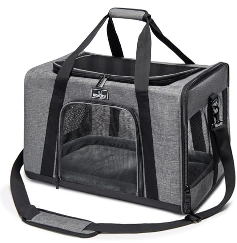 Wakytu Cat Carrier Soft for Medium or Large Cats for Car Travel Camping | 3 entrances & 5 vents, waterproof rip-stop, anti-escape locks, padded strap,plane underseat,cat dog carrier