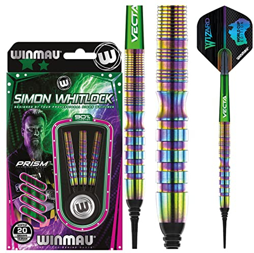 Winmau Simon Whitlock Urban World Cup Edition 20g Gram Professional Soft Tip Tungsten Darts Set with Flights and Stems (Shafts)