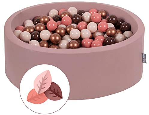 KiddyMoon Piscine À Balles pour Bébé Rond 90X30cm/200 Balles 7Cm Fosses À Boules Jouet Enfant, Automne: Brun/Cuivre/Beige Pastel/Saumon