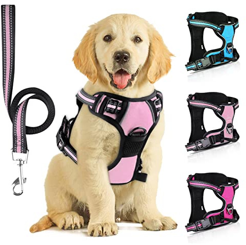 SIBOTER Hundkoppel, reflekterande hundsele små hundar, med enkelt kontrollhandtag och baksida, perfekt för promenader utomhus (rosa, M)