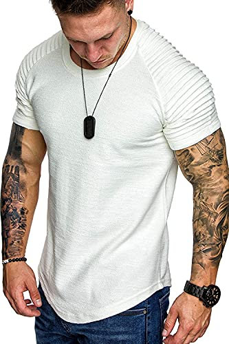 COOFANDY T-Shirt Homme Col Rond Chemise de Sport Chemises Fonctionnelles Manches Raglan Chemises décontractées Chemise Musculaire Chemise de Gym Chemise d'entraînement Tee-Shirt Respirant Blanc M