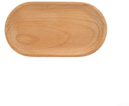 Vassoio in legno massello di faggio, piatto da dessert, snack e frutta, vassoio per posate (ovale 18 x 10 cm)