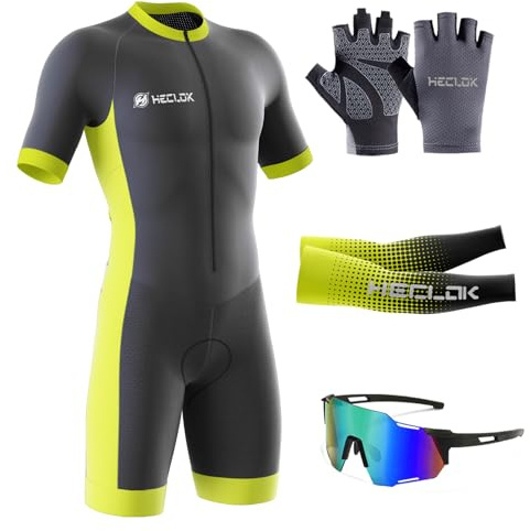 Skinsuit Cyclisme Homme Manches Courtes – 9D Gel, 3 Poches | 9D Gel rembourré, 3 poches arrière, tissu respirant, séchage rapide, pour triathlon, cyclisme et running